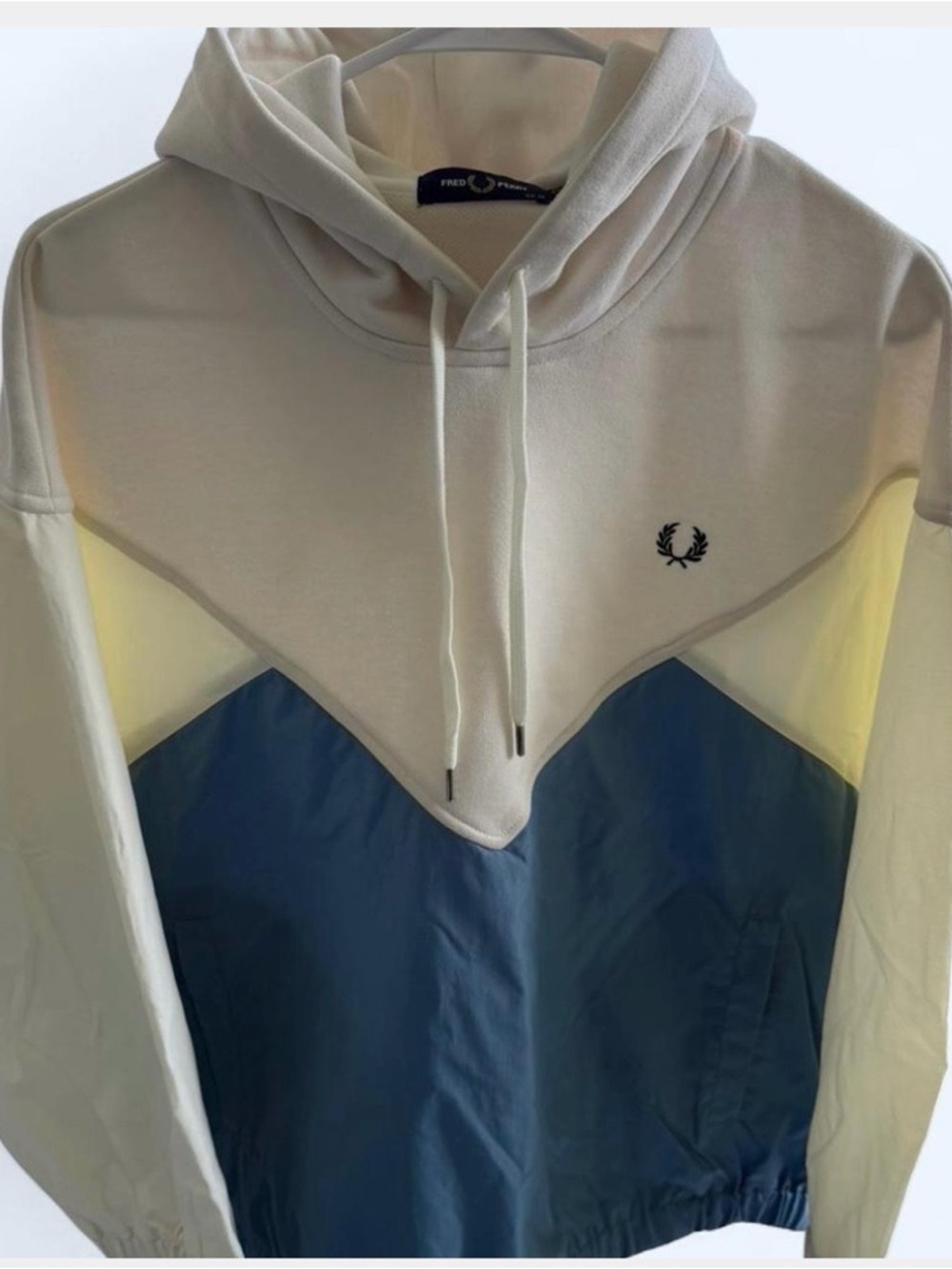 Fred Perry Cream, Navy & Pale Yellow Colorblock Hoodie